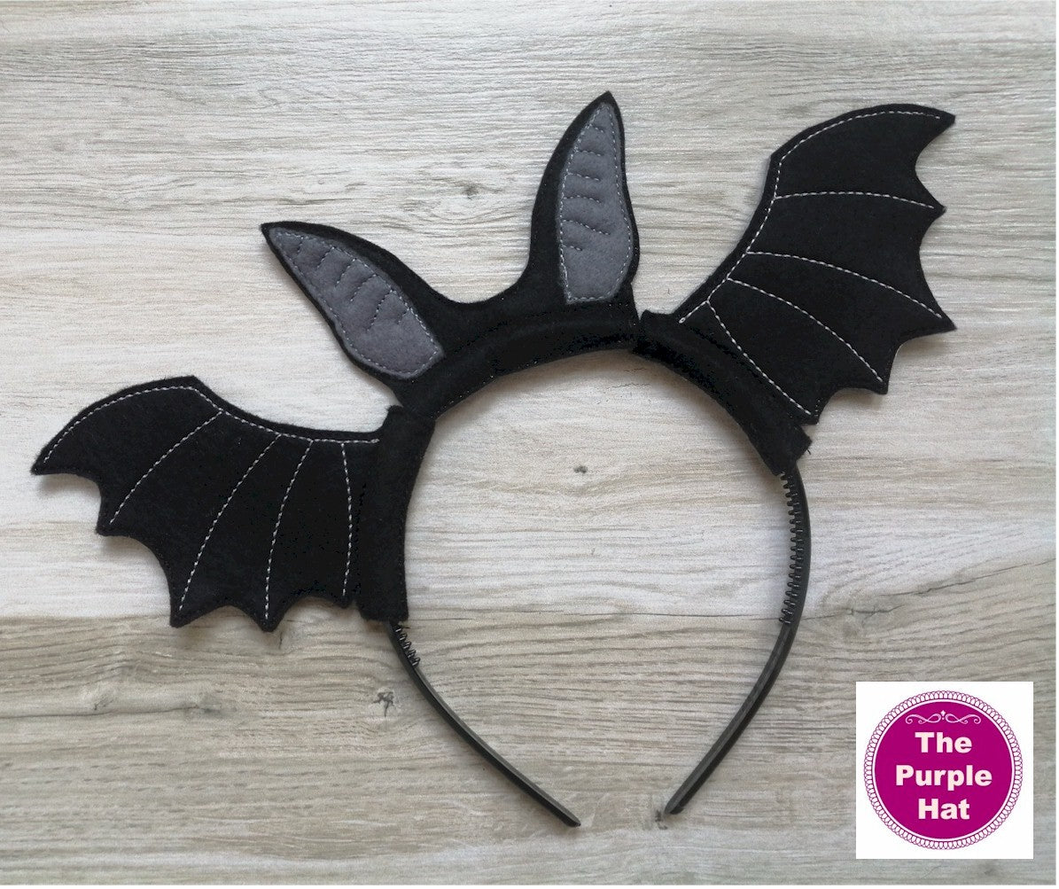 ITH In the Hoop Bat Ears & Wings Halloween Headband Sliders 4x4