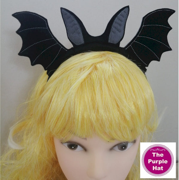 ITH In the Hoop Bat Ears & Wings Halloween Headband Sliders 4x4