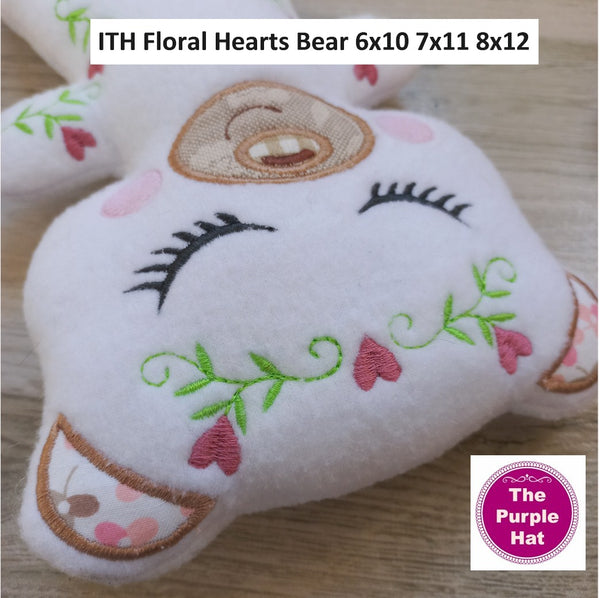 ITH Floral Hearts Stuffed Bear Toy 6x10 7x11 8x12