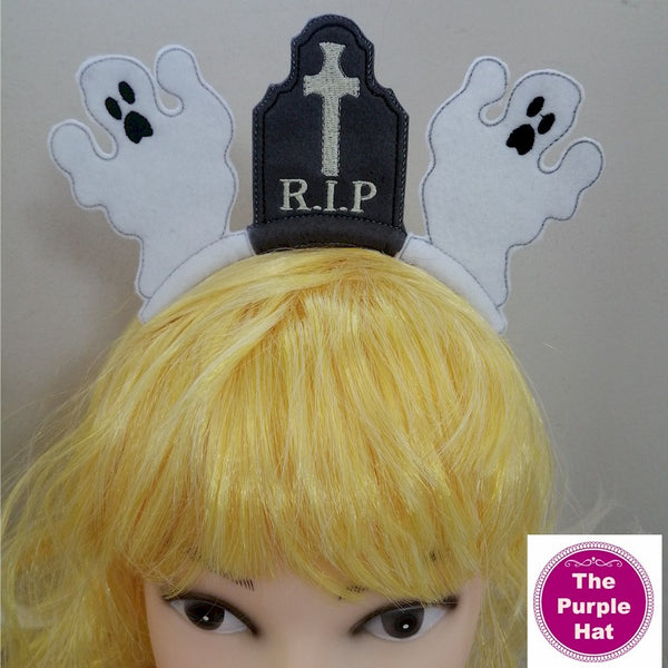 ITH In the Hoop Ghosts & Tombstone Halloween Headband Sliders 4x4