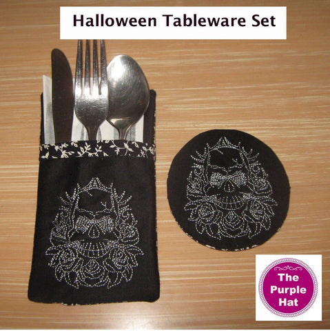 ITH In the Hoop Halloween Skull Tableware set 5x7