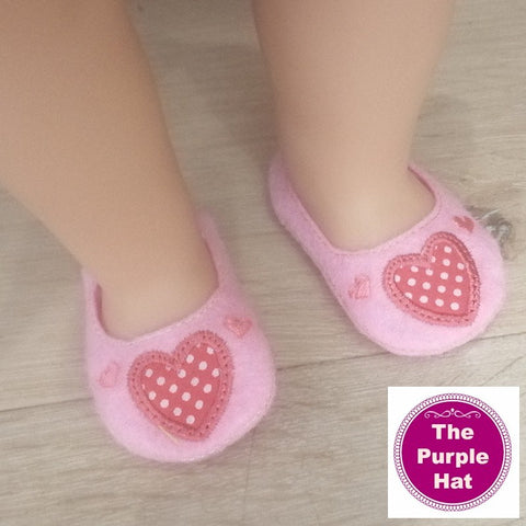 ITH Valentine Hearts shoes or slippers for 18 inch doll 4x4