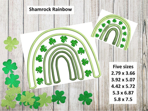 Shamrock Rainbow embroidery and applique design - five sizes