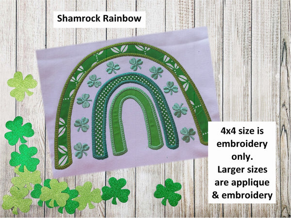 Shamrock Rainbow embroidery and applique design - five sizes