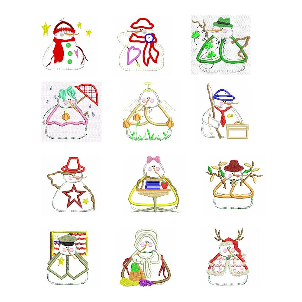 Snowmen of the Month applique designs - 4x4