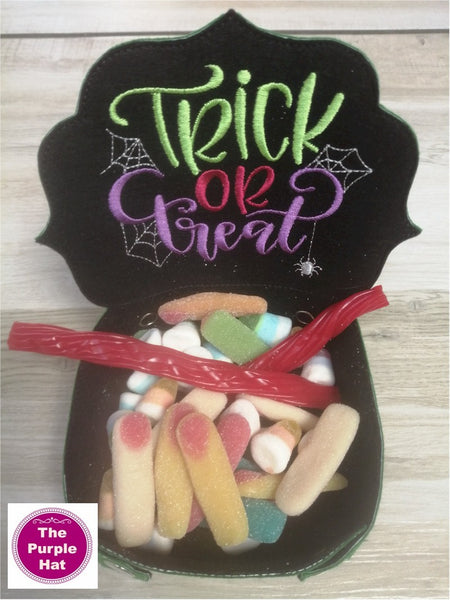 ITH In the Hoop Halloween Trick or Treat felt tray bowl 6x10 8x12