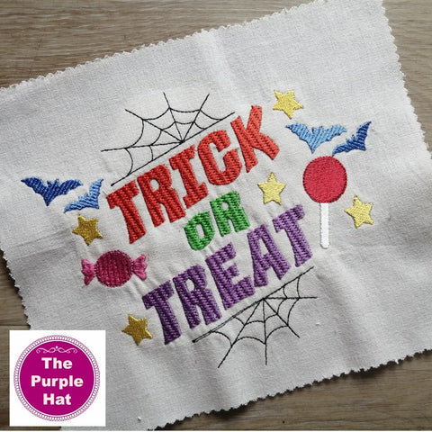 Halloween Trick or Treat machine embroidery design 5x7 and 6x10