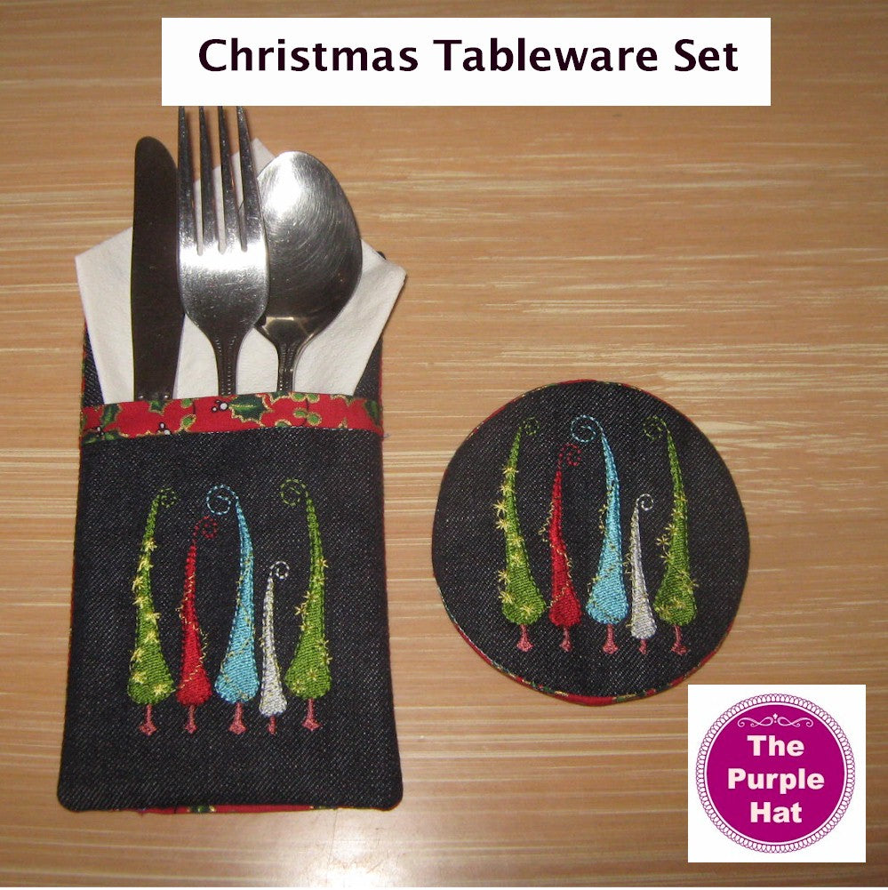 ITH In the Hoop Christmas Trees Tableware set 5x7