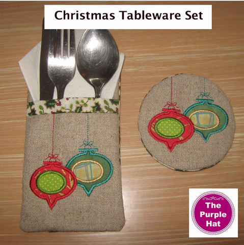 ITH In the Hoop Christmas Baubles Tableware set 5x7